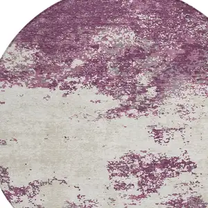 Photo of 8' Eggplant Gray And Ivory Round Abstract Washable Indoor Outdoor Area Rug
