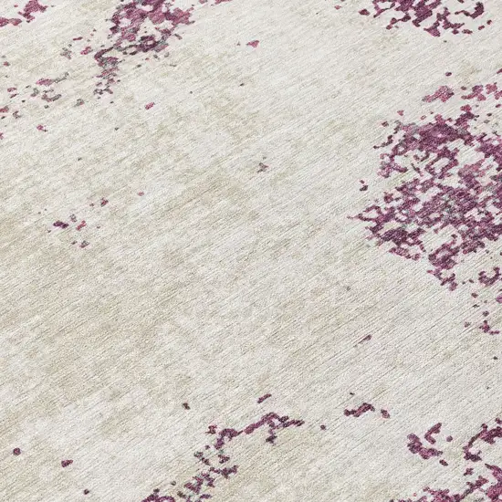 8' Eggplant Gray And Ivory Round Abstract Washable Indoor Outdoor Area Rug Photo 8