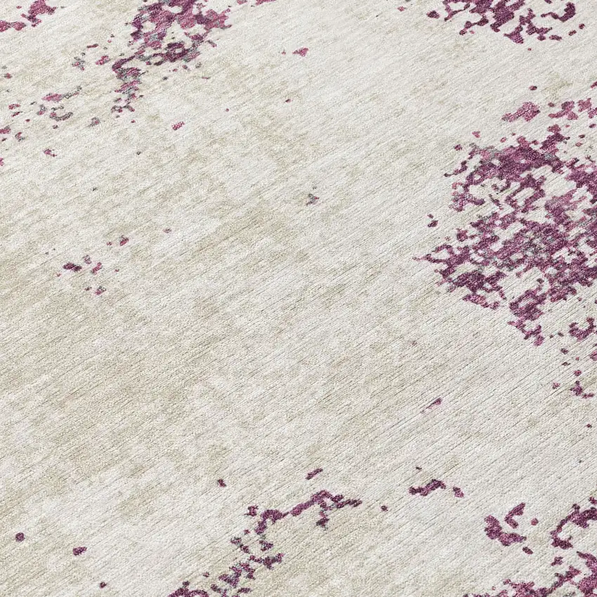 8' Eggplant Gray And Ivory Round Abstract Washable Indoor Outdoor Area Rug Photo 8