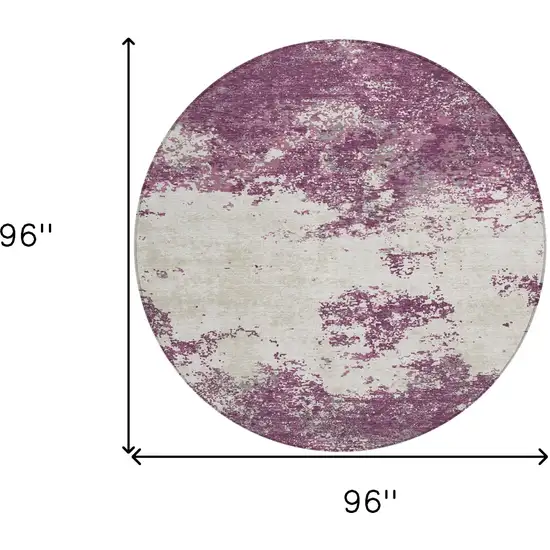 8' Eggplant Gray And Ivory Round Abstract Washable Indoor Outdoor Area Rug Photo 3