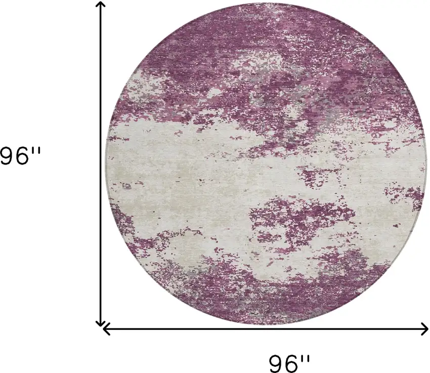 8' Eggplant Gray And Ivory Round Abstract Washable Indoor Outdoor Area Rug Photo 3