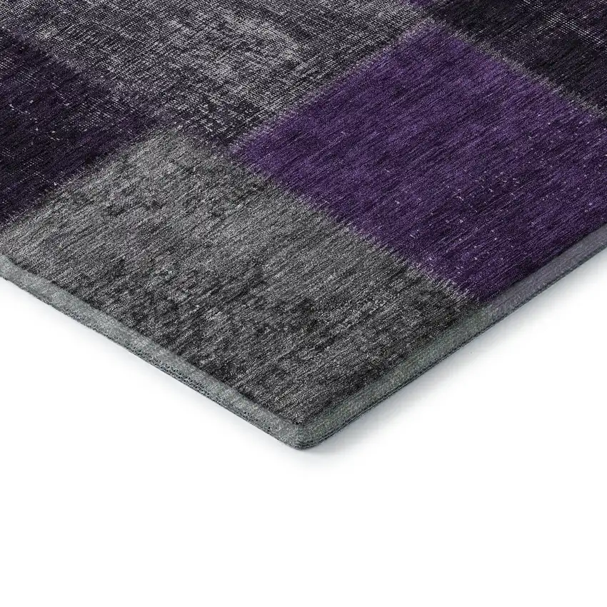 8' Eggplant Gray And Purple Patchwork Washable Round Rug With UV Protection Photo 8