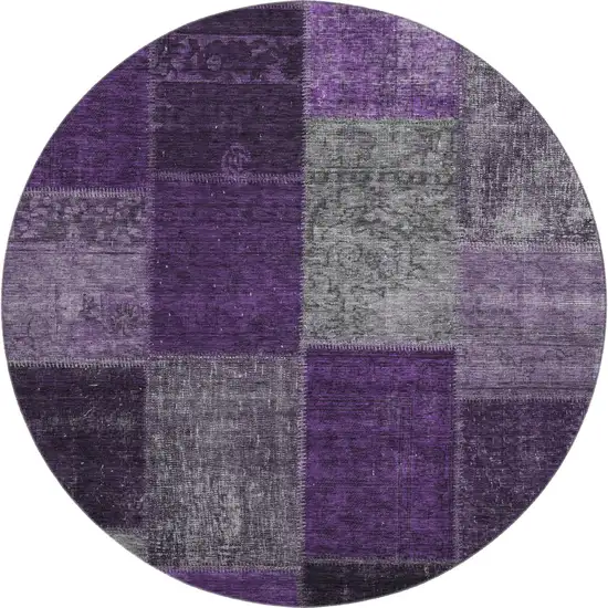 8' Eggplant Gray And Purple Patchwork Washable Round Rug With UV Protection Photo 6