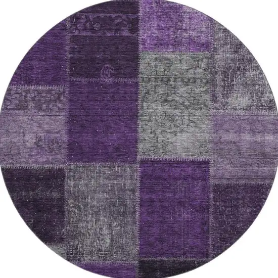 8' Eggplant Gray And Purple Patchwork Washable Round Rug With UV Protection Photo 1