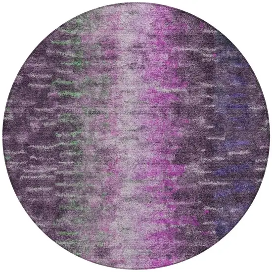 8' Eggplant Green And Blue Round Abstract Washable Indoor Outdoor Area Rug Photo 4