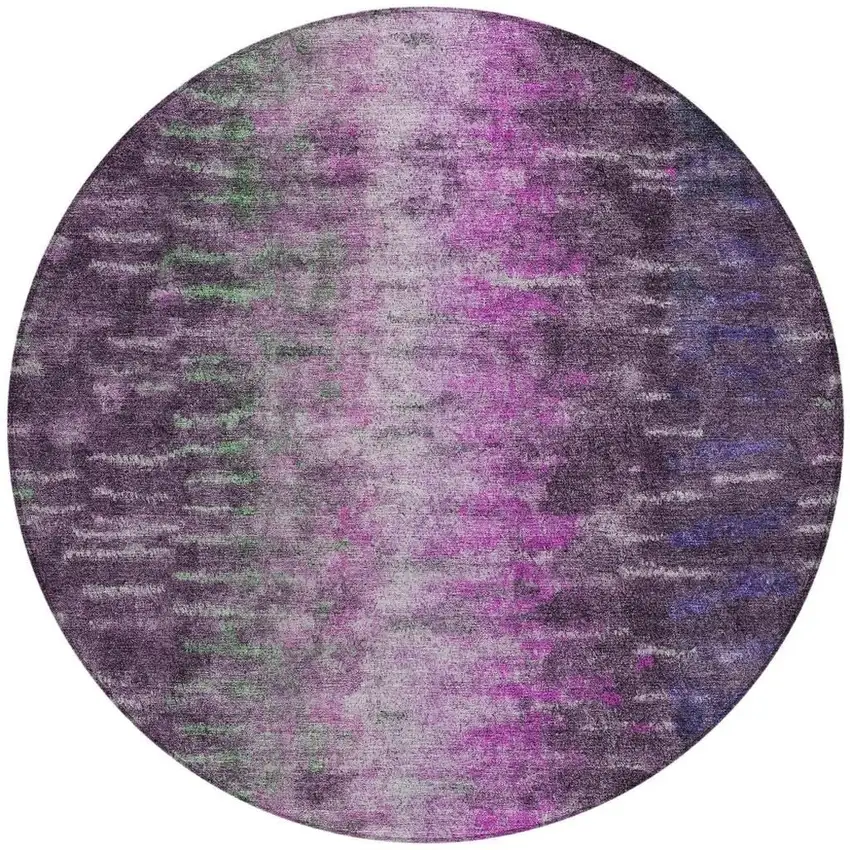8' Eggplant Green And Blue Round Abstract Washable Indoor Outdoor Area Rug Photo 4