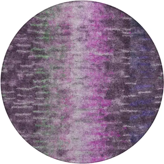 8' Eggplant Green And Blue Round Abstract Washable Indoor Outdoor Area Rug Photo 2