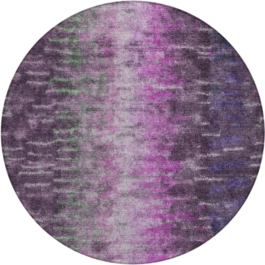 8' Eggplant Green And Blue Round Abstract Washable Indoor Outdoor Area Rug Photo 2