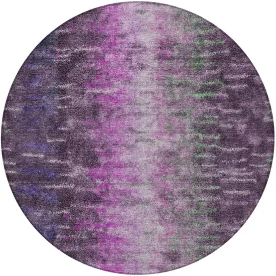 8' Eggplant Green And Blue Round Abstract Washable Indoor Outdoor Area Rug Photo 5