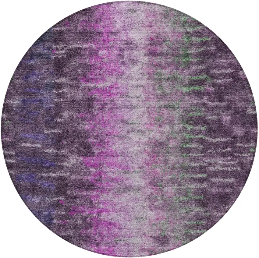 8' Eggplant Green And Blue Round Abstract Washable Indoor Outdoor Area Rug Photo 5