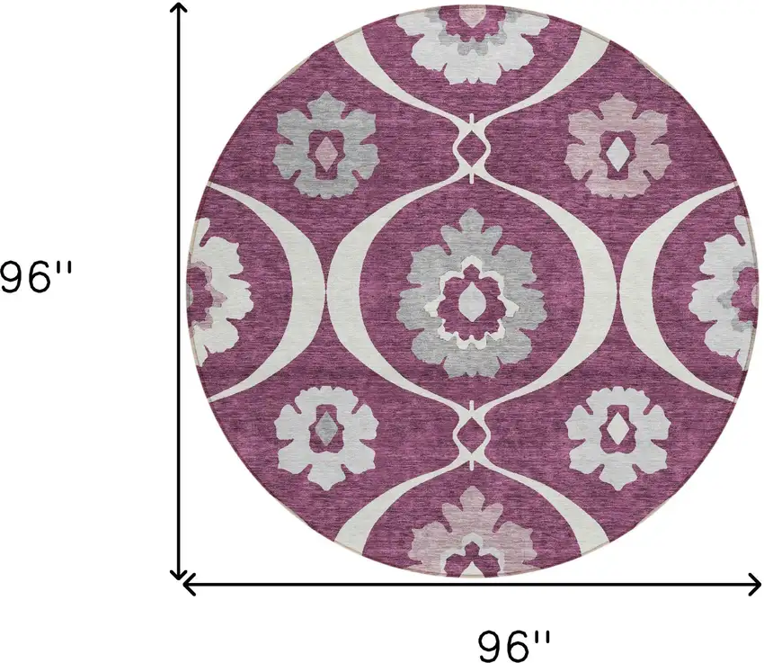 8' Eggplant Ivory And Gray Round Medallion Washable Indoor Outdoor Area Rug Photo 3