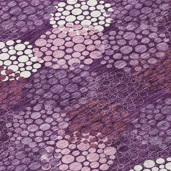 8' Eggplant Lavender And Ivory Round Polka Dot Washable Indoor Outdoor Area Rug Photo 5