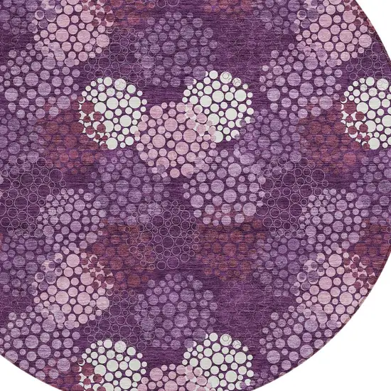 8' Eggplant Lavender And Ivory Round Polka Dot Washable Indoor Outdoor Area Rug Photo 4