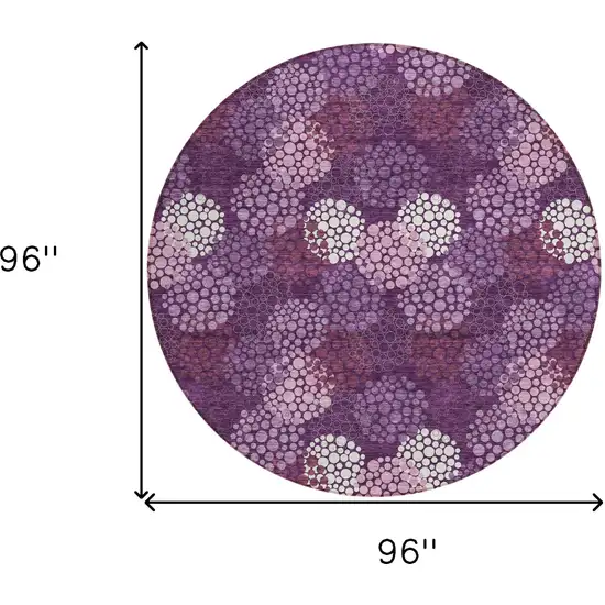 8' Eggplant Lavender And Ivory Round Polka Dot Washable Indoor Outdoor Area Rug Photo 3