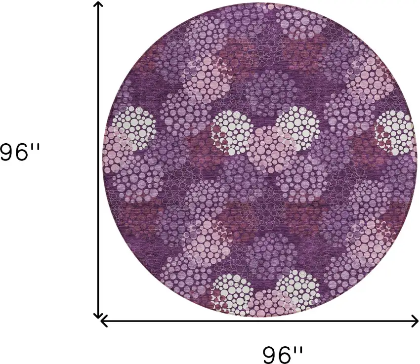 8' Eggplant Lavender And Ivory Round Polka Dot Washable Indoor Outdoor Area Rug Photo 3