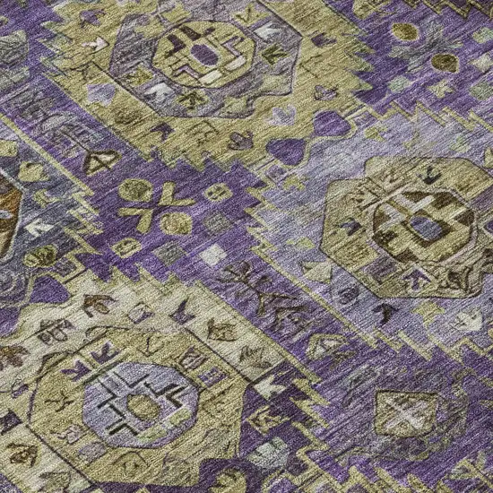 8' Eggplant Lavender And Olive Green Round Medallion Washable Indoor Outdoor Area Rug Photo 8