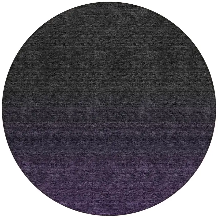 8' Eggplant Purple And Charcoal Round Abstract Washable Indoor Outdoor Area Rug Photo 5