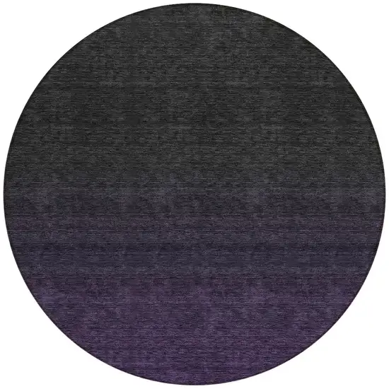 8' Eggplant Purple And Charcoal Round Abstract Washable Indoor Outdoor Area Rug Photo 5