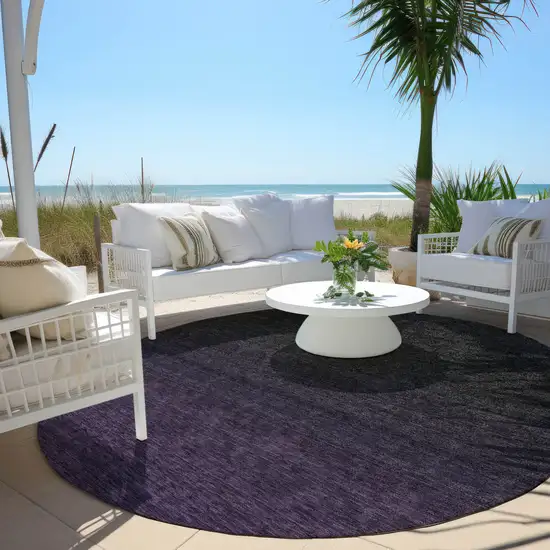 8' Eggplant Purple And Charcoal Round Abstract Washable Indoor Outdoor Area Rug Photo 6