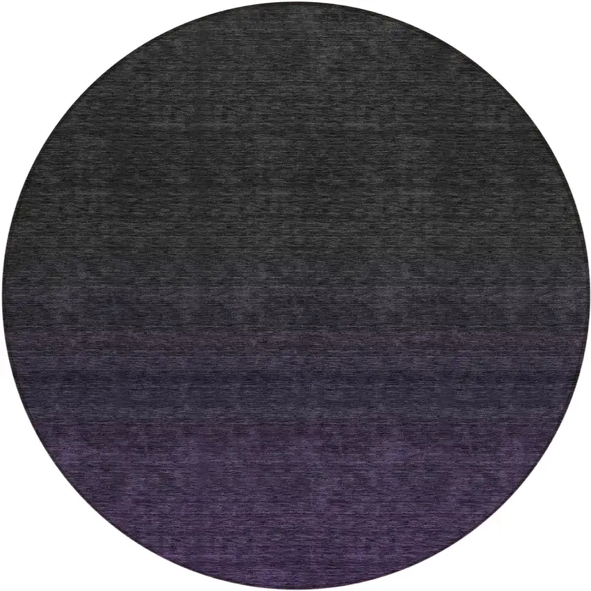 8' Eggplant Purple And Charcoal Round Abstract Washable Indoor Outdoor Area Rug Photo 2