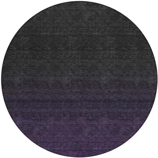 8' Eggplant Purple And Charcoal Round Abstract Washable Indoor Outdoor Area Rug Photo 2