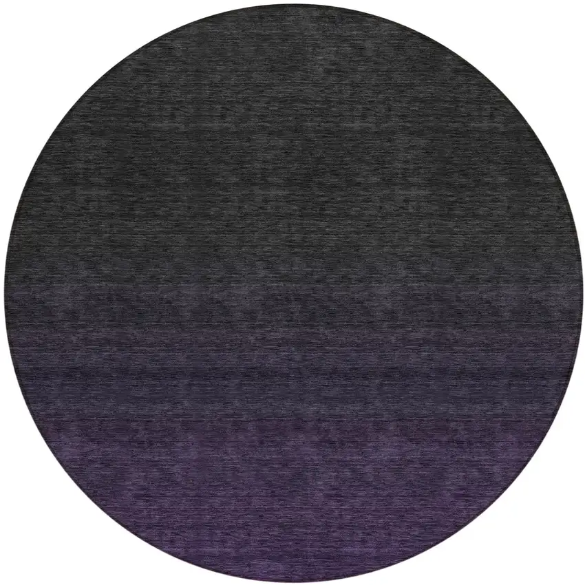 8' Eggplant Purple And Charcoal Round Abstract Washable Indoor Outdoor Area Rug Photo 2