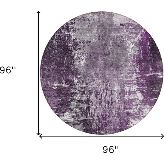 8' Eggplant Purple And Lavender Round Abstract Washable Indoor Outdoor Area Rug Photo 8