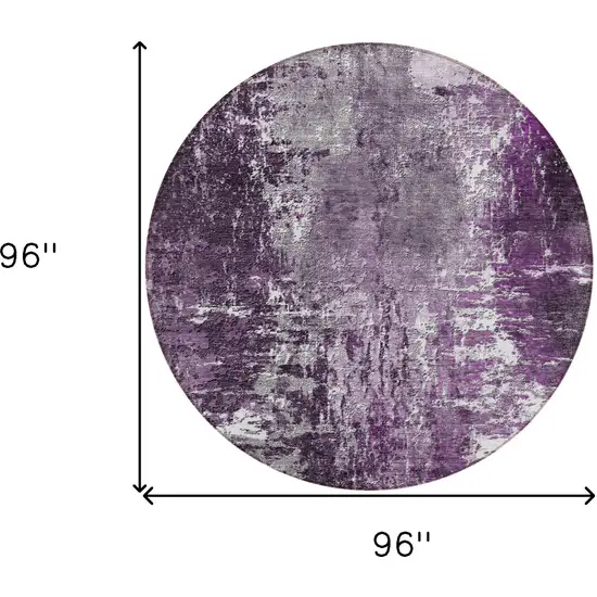 8' Eggplant Purple And Lavender Round Abstract Washable Indoor Outdoor Area Rug Photo 8