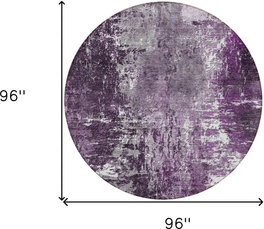 8' Eggplant Purple And Lavender Round Abstract Washable Indoor Outdoor Area Rug Photo 8
