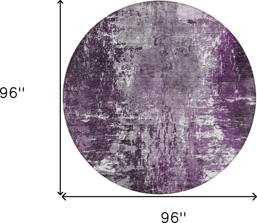 8' Eggplant Purple And Lavender Round Abstract Washable Indoor Outdoor Area Rug Photo 8