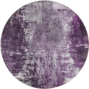 Photo of 8' Eggplant Purple And Lavender Round Abstract Washable Indoor Outdoor Area Rug