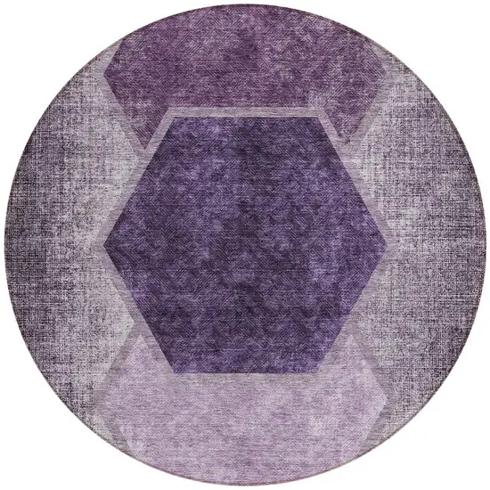 8' Eggplant Purple And Lavender Round Geometric Washable Indoor Outdoor Area Rug Photo 5