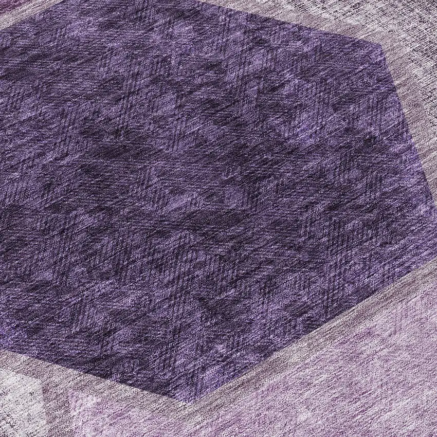 8' Eggplant Purple And Lavender Round Geometric Washable Indoor Outdoor Area Rug Photo 8