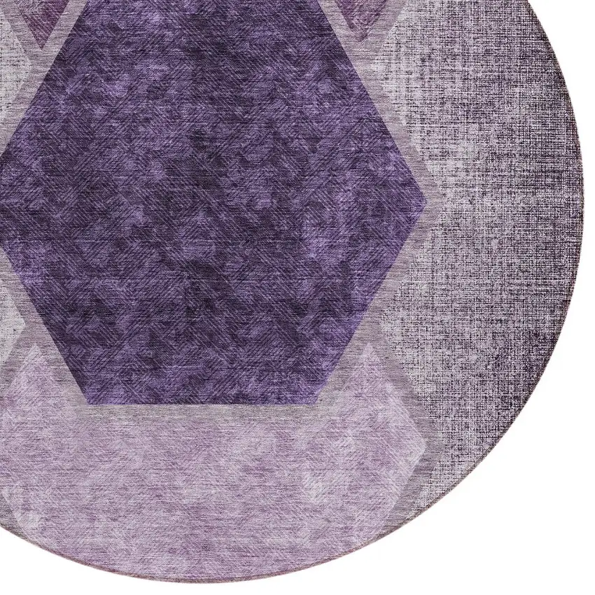 8' Eggplant Purple And Lavender Round Geometric Washable Indoor Outdoor Area Rug Photo 4