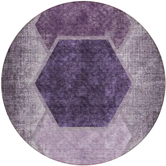 8' Eggplant Purple And Lavender Round Geometric Washable Indoor Outdoor Area Rug Photo 2