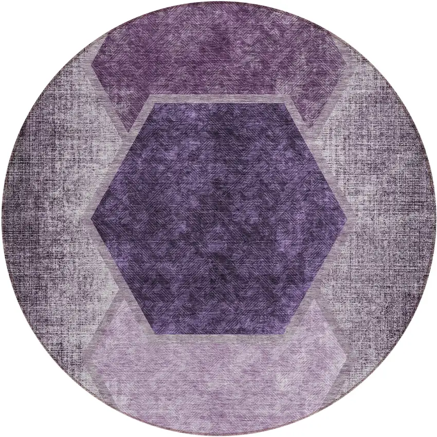 8' Eggplant Purple And Lavender Round Geometric Washable Indoor Outdoor Area Rug Photo 2