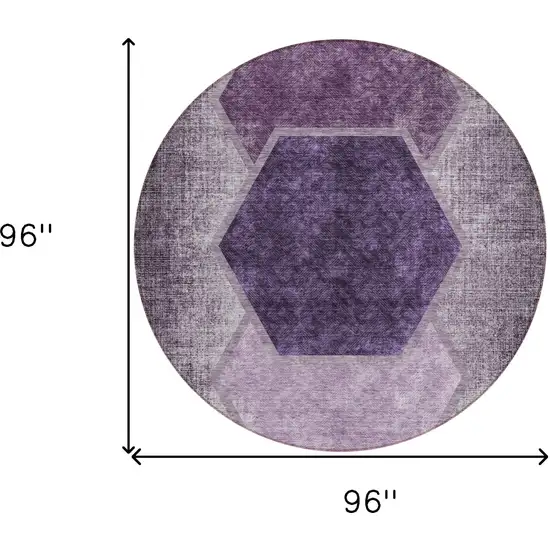 8' Eggplant Purple And Lavender Round Geometric Washable Indoor Outdoor Area Rug Photo 3