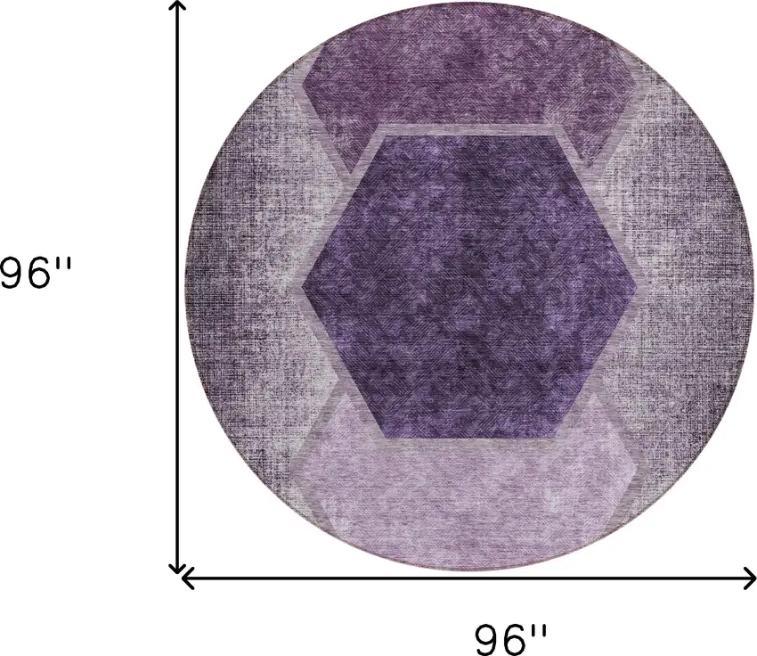 8' Eggplant Purple And Lavender Round Geometric Washable Indoor Outdoor Area Rug Photo 3