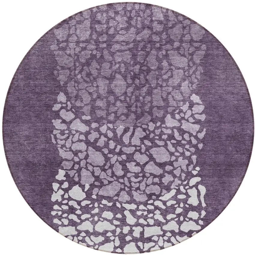 8' Eggplant Purple And Lilac Round Abstract Washable Indoor Outdoor Area Rug Photo 5
