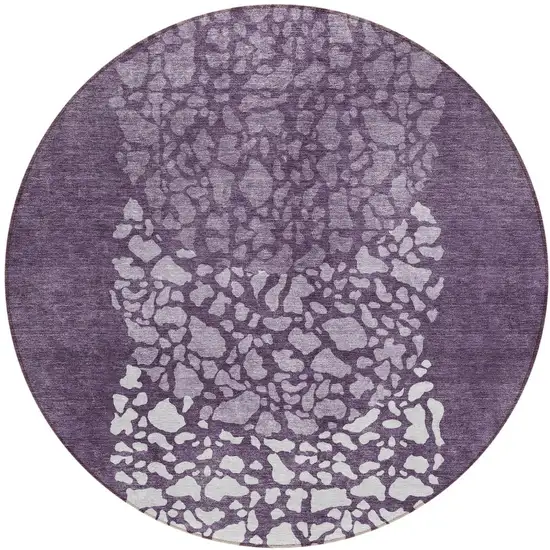 8' Eggplant Purple And Lilac Round Abstract Washable Indoor Outdoor Area Rug Photo 5