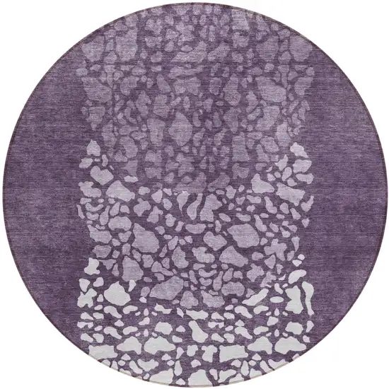 8' Eggplant Purple And Lilac Round Abstract Washable Indoor Outdoor Area Rug Photo 2