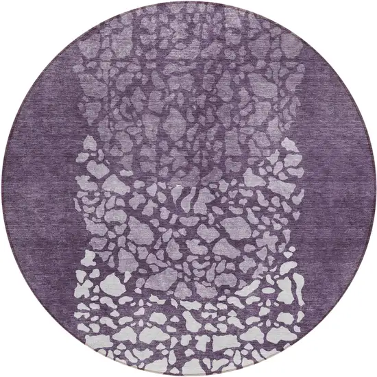 8' Eggplant Purple And Lilac Round Abstract Washable Indoor Outdoor Area Rug Photo 2