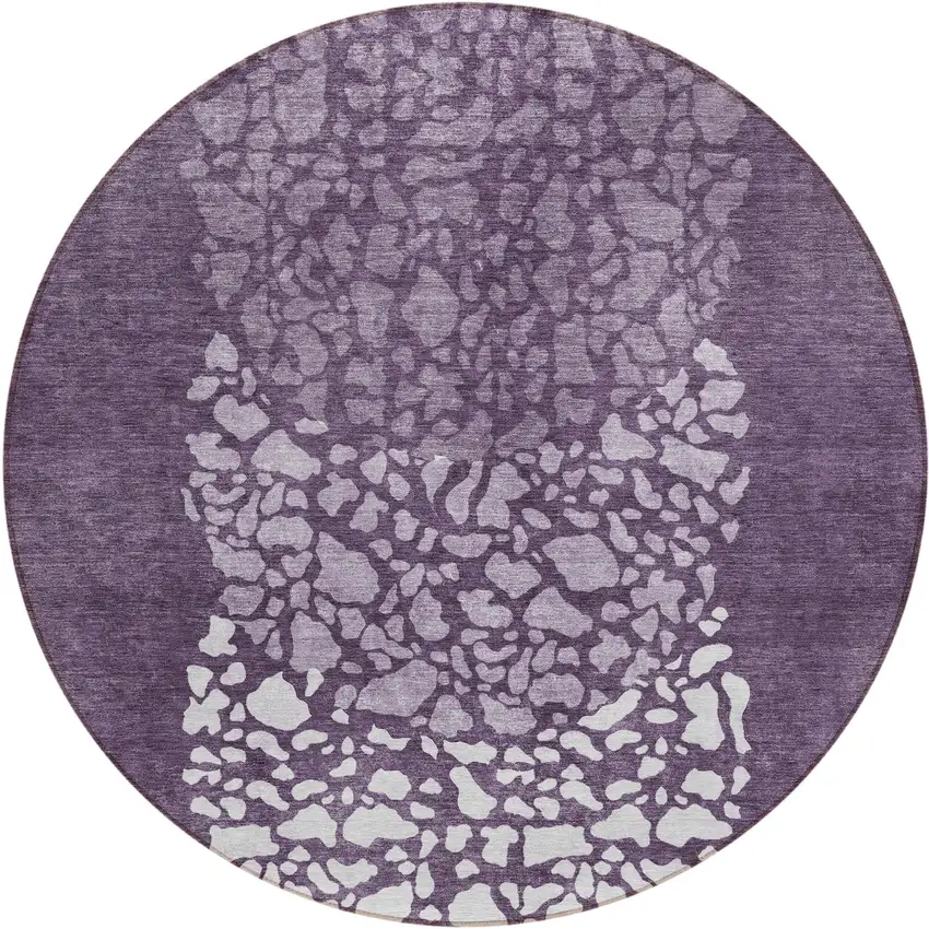 8' Eggplant Purple And Lilac Round Abstract Washable Indoor Outdoor Area Rug Photo 2