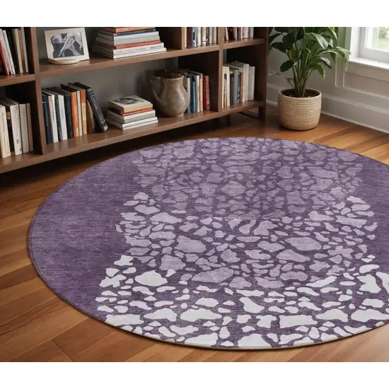 8' Eggplant Purple And Lilac Round Abstract Washable Indoor Outdoor Area Rug Photo 9