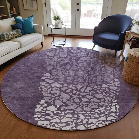 8' Eggplant Purple And Lilac Round Abstract Washable Indoor Outdoor Area Rug Photo 7