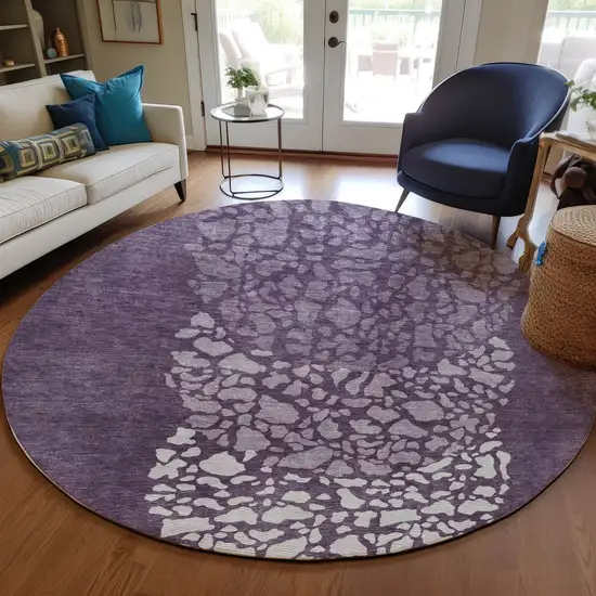 8' Eggplant Purple And Lilac Round Abstract Washable Indoor Outdoor Area Rug Photo 7