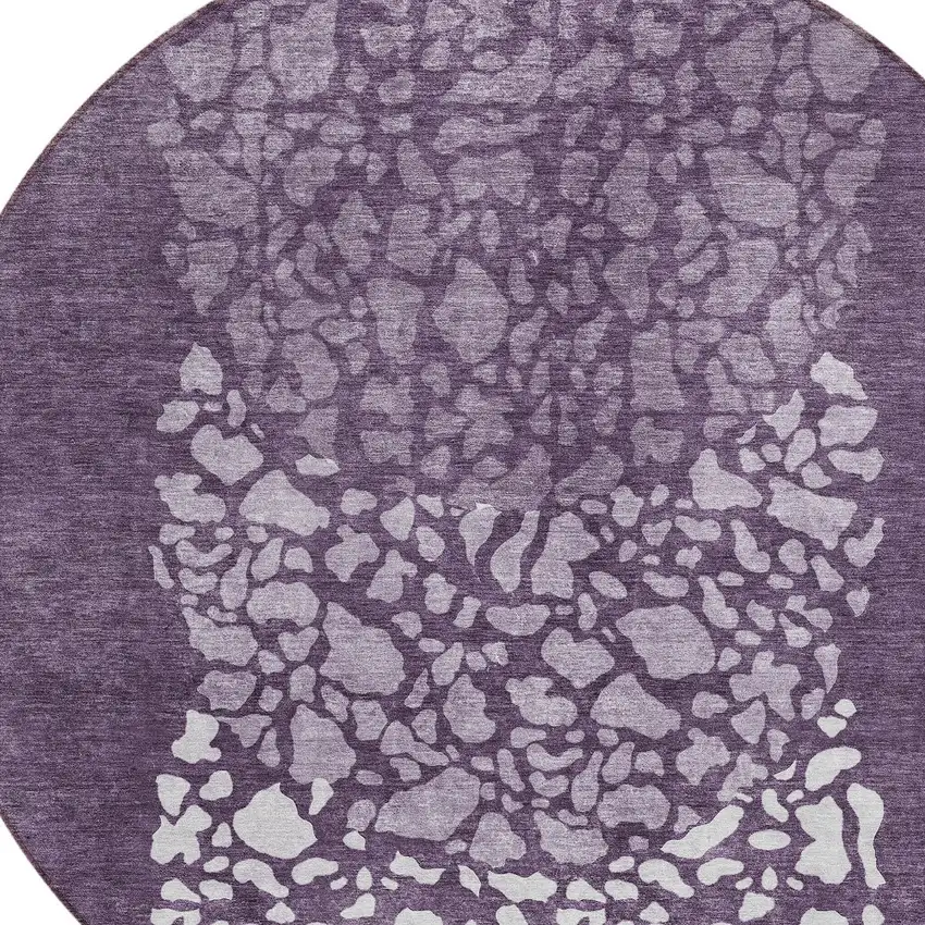 8' Eggplant Purple And Lilac Round Abstract Washable Indoor Outdoor Area Rug Photo 4