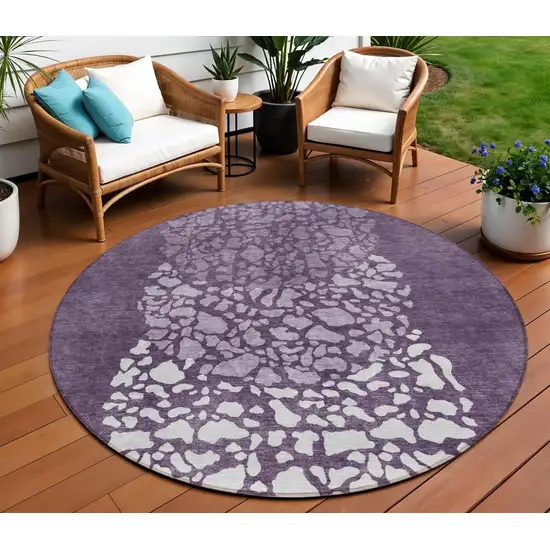 8' Eggplant Purple And Lilac Round Abstract Washable Indoor Outdoor Area Rug Photo 1