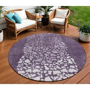 Photo of 8' Eggplant Purple And Lilac Round Abstract Washable Indoor Outdoor Area Rug