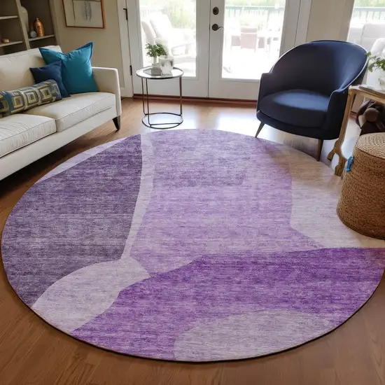 8' Eggplant Purple And Lilac Round Abstract Washable Indoor Outdoor Area Rug Photo 7